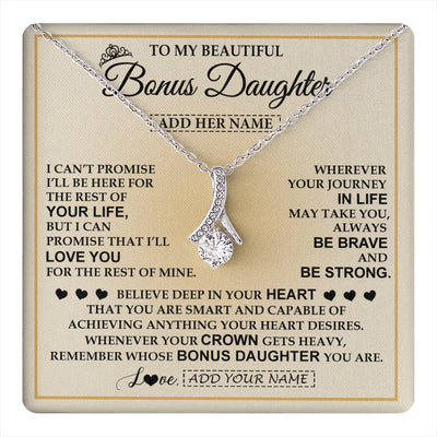 Alluring Beauty Necklace 14K White Gold Finish | 1 | Personalized To My Beautiful Bonus Daughter Necklace Jewelry Present For Women Stepddaughter Birthday Mother's Day Wedding Day Christmas Gift Box Message Card | teecentury