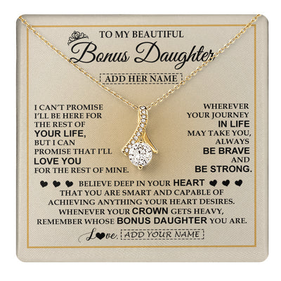 Alluring Beauty Necklace 18K Yellow Gold Finish | 1 | Personalized To My Beautiful Bonus Daughter Necklace Jewelry Present For Women Stepddaughter Birthday Mother's Day Wedding Day Christmas Gift Box Message Card | teecentury