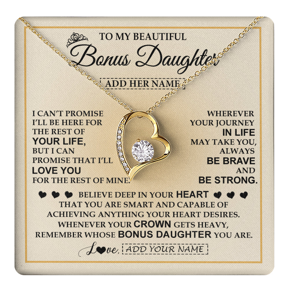 Forever Love Necklace 18K Yellow Gold Finish | 1 | Personalized To My Beautiful Bonus Daughter Necklace Jewelry Present For Women Stepddaughter Birthday Mother's Day Wedding Day Christmas Gift Box Message Card | teecentury