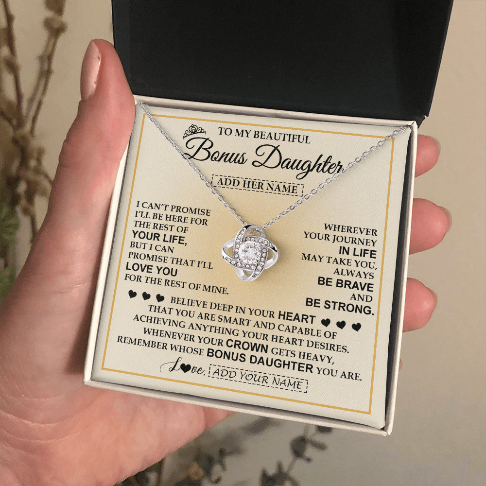 Love Knot Necklace 14K White Gold Finish | 2 | Personalized To My Beautiful Bonus Daughter Necklace Jewelry Present For Women Stepddaughter Birthday Mother's Day Wedding Day Christmas Gift Box Message Card | teecentury