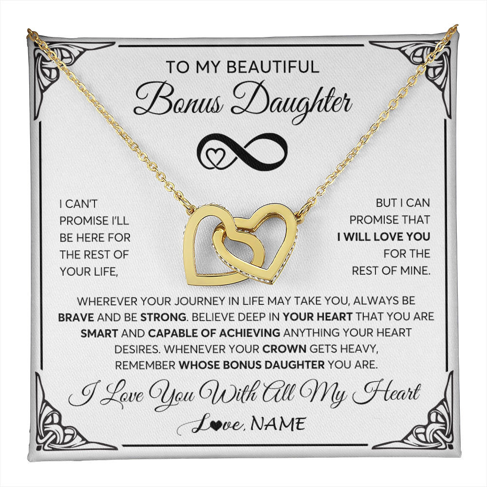 Interlocking Hearts Necklace 18K Yellow Gold Finish | 1 | Personalized To My Beautiful Bonus Daughter Necklace Women Girls From Stepdad Mom Love You Stepddaughter Birthday Christmas Customized Gift Box Message Card | teecentury
