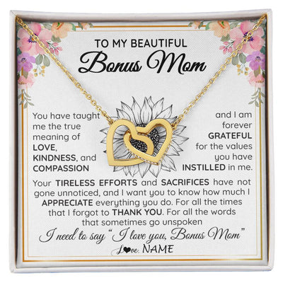 Interlocking Hearts Necklace 18K Yellow Gold Finish | Personalized To My Beautiful Bonus Mom From Step Daughter Son Necklace Say I Love You Stepmom Birthday Mothers Day Christmas Customized Gift Box Message Card | teecentury