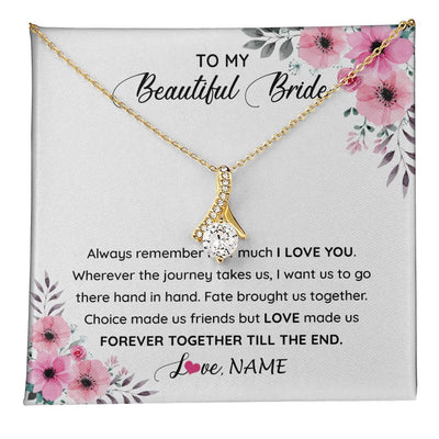 Alluring Beauty Necklace 18K Yellow Gold Finish | 1 | Personalized To My Beautiful Bride Necklace From Groom To Future Wife Necklace From Husband On My Wedding Day Customized Gift Box Message Card | teecentury