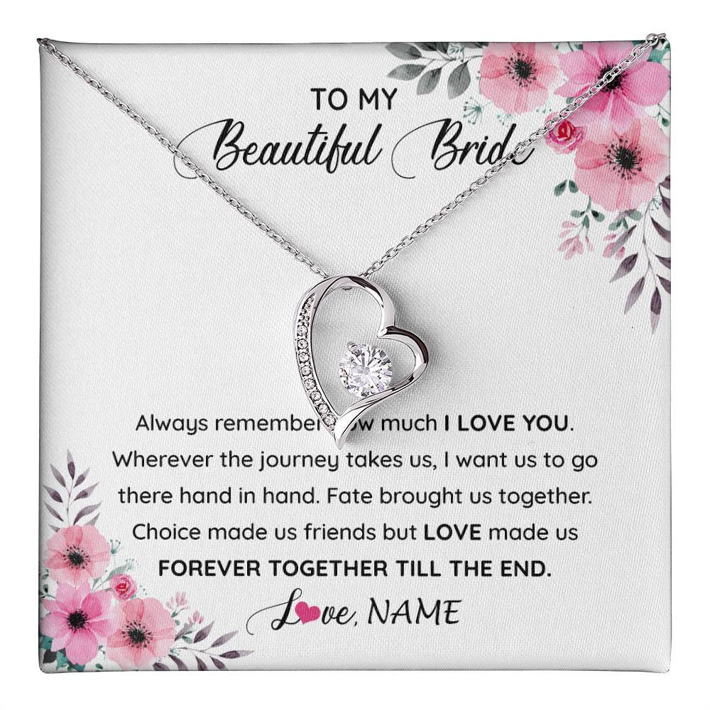 Forever Love Necklace 14K White Gold Finish | 1 | Personalized To My Beautiful Bride Necklace From Groom To Future Wife Necklace From Husband On My Wedding Day Customized Gift Box Message Card | teecentury
