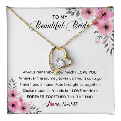 Forever Love Necklace 18K Yellow Gold Finish | 1 | Personalized To My Beautiful Bride Necklace From Groom To Future Wife Necklace From Husband On My Wedding Day Customized Gift Box Message Card | teecentury