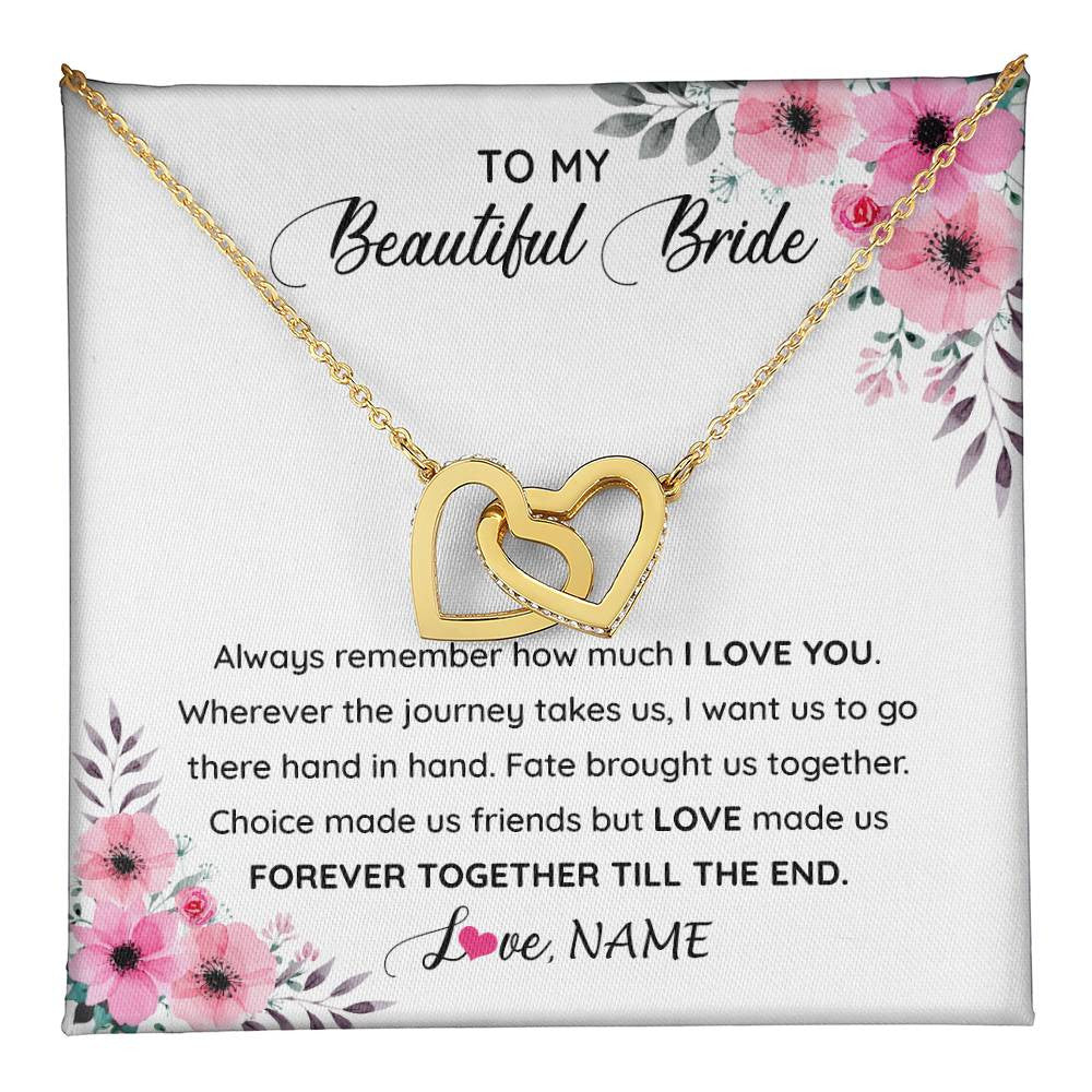 Interlocking Hearts Necklace 18K Yellow Gold Finish | 1 | Personalized To My Beautiful Bride Necklace From Groom To Future Wife Necklace From Husband On My Wedding Day Customized Gift Box Message Card | teecentury