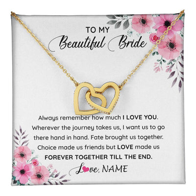 Interlocking Hearts Necklace 18K Yellow Gold Finish | 1 | Personalized To My Beautiful Bride Necklace From Groom To Future Wife Necklace From Husband On My Wedding Day Customized Gift Box Message Card | teecentury
