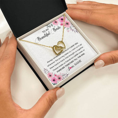 Interlocking Hearts Necklace 18K Yellow Gold Finish | 2 | Personalized To My Beautiful Bride Necklace From Groom To Future Wife Necklace From Husband On My Wedding Day Customized Gift Box Message Card | teecentury