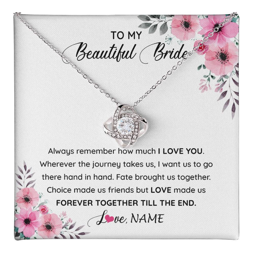 Love Knot Necklace 14K White Gold Finish | 1 | Personalized To My Beautiful Bride Necklace From Groom To Future Wife Necklace From Husband On My Wedding Day Customized Gift Box Message Card | teecentury