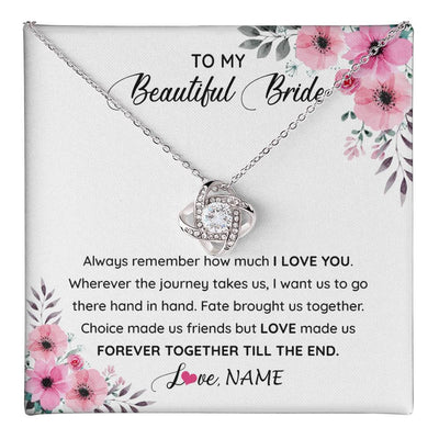 Love Knot Necklace 14K White Gold Finish | 1 | Personalized To My Beautiful Bride Necklace From Groom To Future Wife Necklace From Husband On My Wedding Day Customized Gift Box Message Card | teecentury