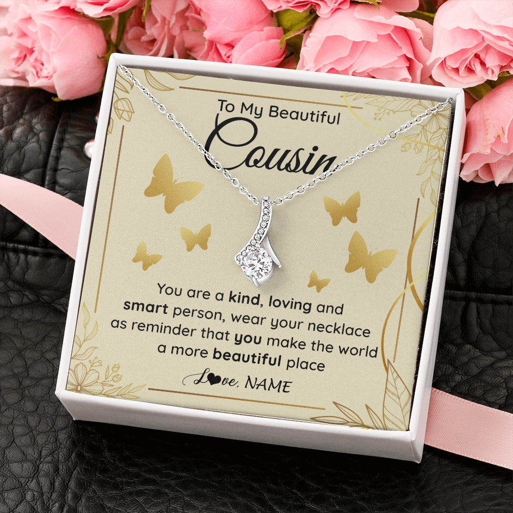Alluring Beauty Necklace 14K White Gold Finish | 2 | Personalized To My Beautiful Cousin Necklace From Family You Are A Kind Loving Cousin Birthday Gifts Jewelry Christmas Customized Gift Box Message Card | teecentury