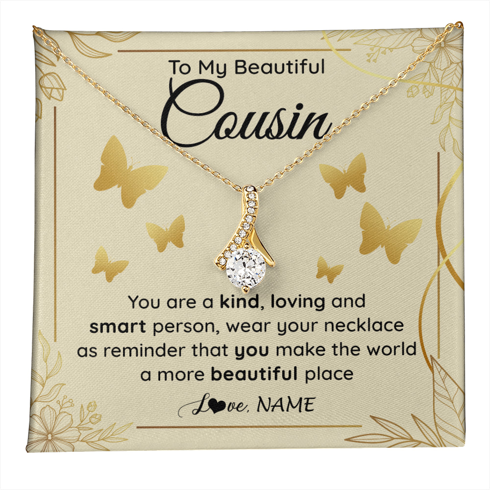 Alluring Beauty Necklace 18K Yellow Gold Finish | 1 | Personalized To My Beautiful Cousin Necklace From Family You Are A Kind Loving Cousin Birthday Gifts Jewelry Christmas Customized Gift Box Message Card | teecentury