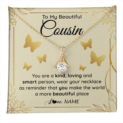 Alluring Beauty Necklace 18K Yellow Gold Finish | 1 | Personalized To My Beautiful Cousin Necklace From Family You Are A Kind Loving Cousin Birthday Gifts Jewelry Christmas Customized Gift Box Message Card | teecentury