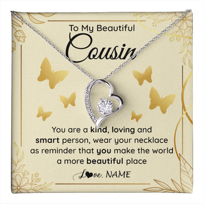Forever Love Necklace 14K White Gold Finish | 1 | Personalized To My Beautiful Cousin Necklace From Family You Are A Kind Loving Cousin Birthday Gifts Jewelry Christmas Customized Gift Box Message Card | teecentury