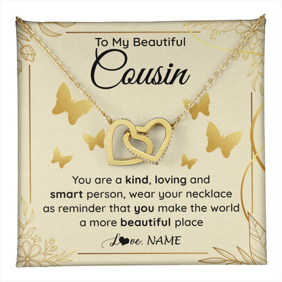 Interlocking Hearts Necklace 18K Yellow Gold Finish | 1 | Personalized To My Beautiful Cousin Necklace From Family You Are A Kind Loving Cousin Birthday Gifts Jewelry Christmas Customized Gift Box Message Card | teecentury