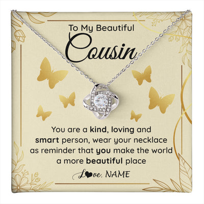 Love Knot Necklace 14K White Gold Finish | 1 | Personalized To My Beautiful Cousin Necklace From Family You Are A Kind Loving Cousin Birthday Gifts Jewelry Christmas Customized Gift Box Message Card | teecentury