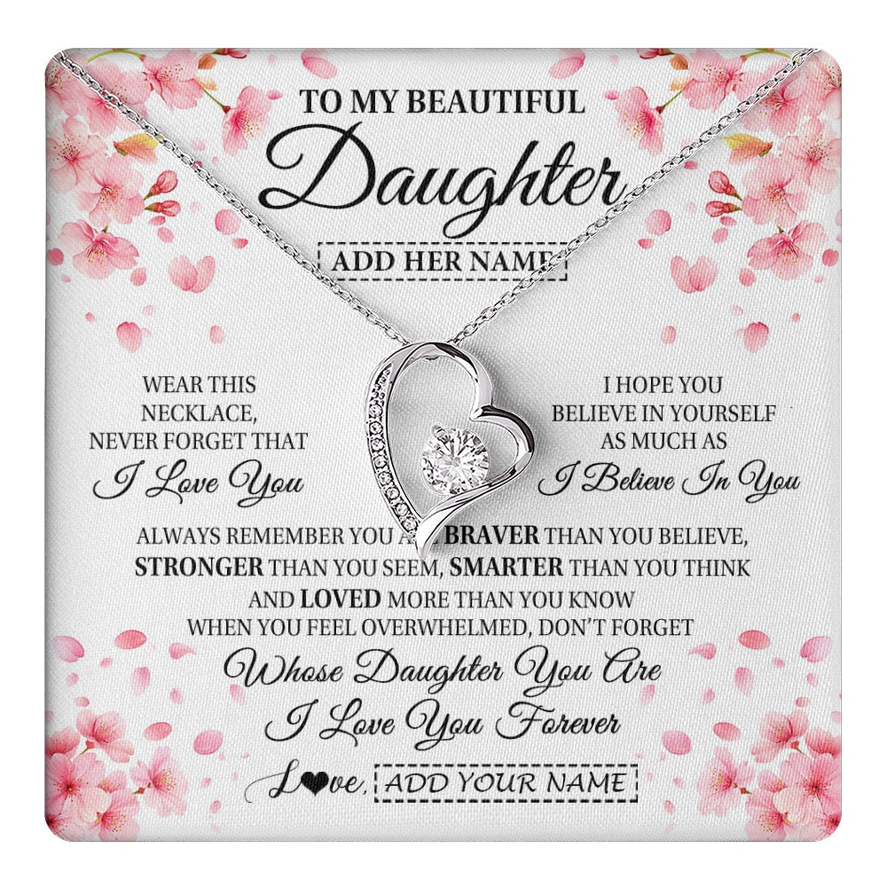 Forever Love Necklace 14K White Gold Finish | 1 | Personalized To My Beautiful Daughter From Mom Dad Mother Father Necklace Never Forget Birthday Gifts For Daughter Gift Christmas Gift Box Message Card | teecentury.myshopify