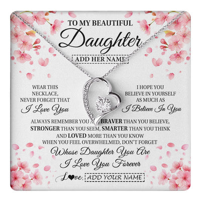 Forever Love Necklace 14K White Gold Finish | 1 | Personalized To My Beautiful Daughter From Mom Dad Mother Father Necklace Never Forget Birthday Gifts For Daughter Gift Christmas Gift Box Message Card | teecentury.myshopify