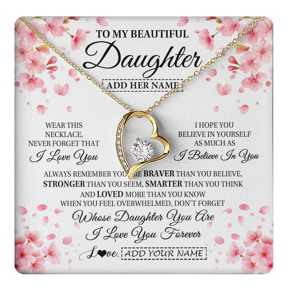 Forever Love Necklace 18K Yellow Gold Finish | 1 | Personalized To My Beautiful Daughter From Mom Dad Mother Father Necklace Never Forget Birthday Gifts For Daughter Gift Christmas Gift Box Message Card | teecentury.myshopify