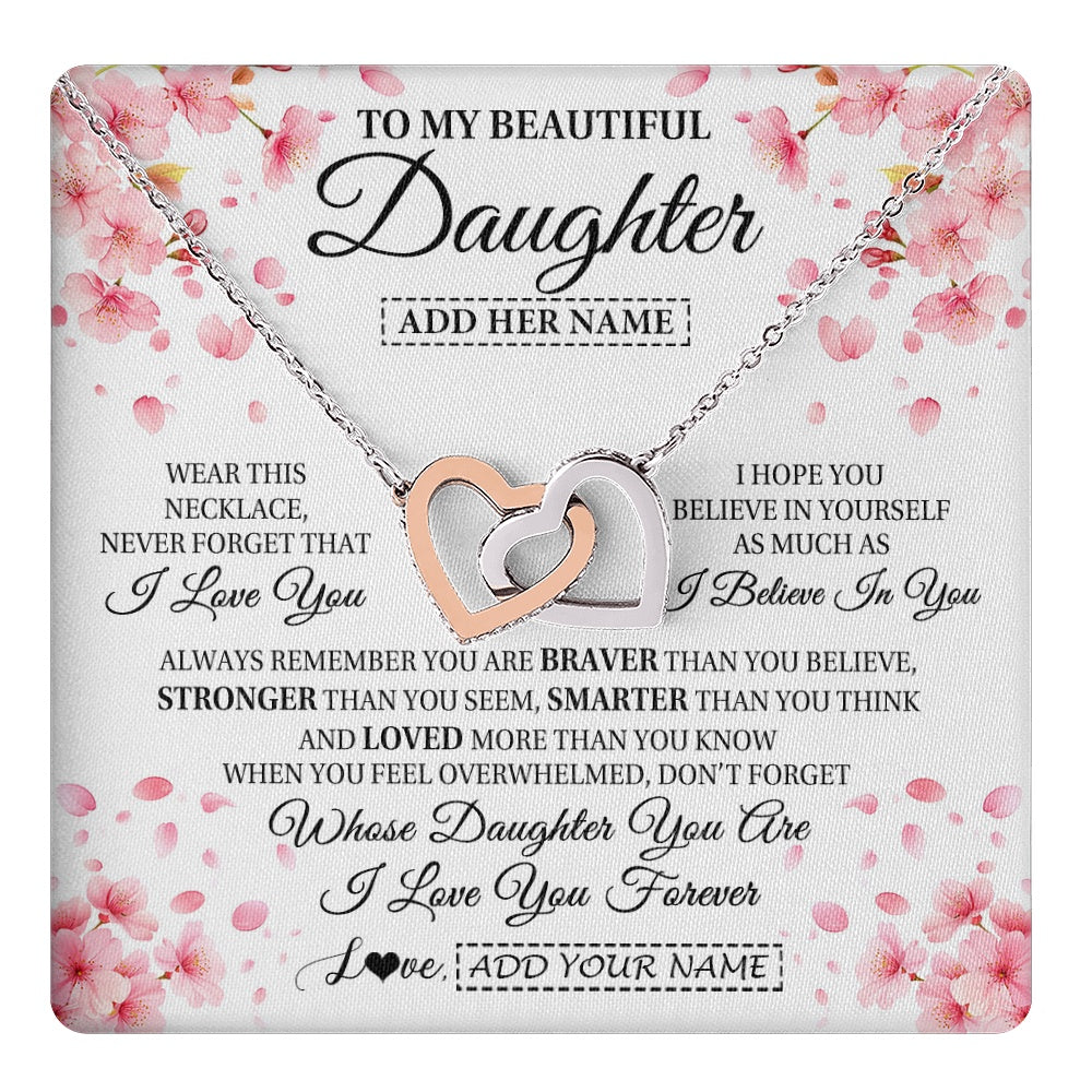 Interlocking Hearts Necklace Stainless Steel & Rose Gold Finish | 1 | Personalized To My Beautiful Daughter From Mom Dad Mother Father Necklace Never Forget Birthday Gifts For Daughter Gift Christmas Gift Box Message Card | teecentury.myshopify