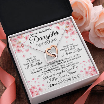 Interlocking Hearts Necklace Stainless Steel & Rose Gold Finish | 2 | Personalized To My Beautiful Daughter From Mom Dad Mother Father Necklace Never Forget Birthday Gifts For Daughter Gift Christmas Gift Box Message Card | teecentury.myshopify