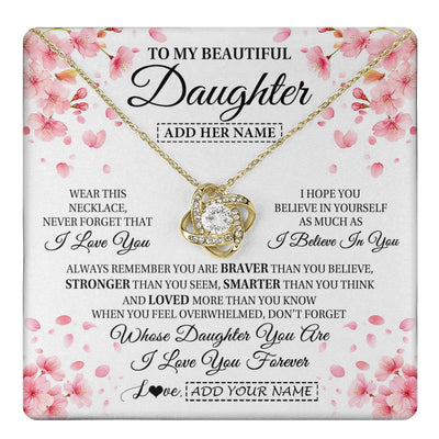 Love Knot Necklace 18K Yellow Gold Finish | 1 | Personalized To My Beautiful Daughter From Mom Dad Mother Father Necklace Never Forget Birthday Gifts For Daughter Gift Christmas Gift Box Message Card | teecentury.myshopify
