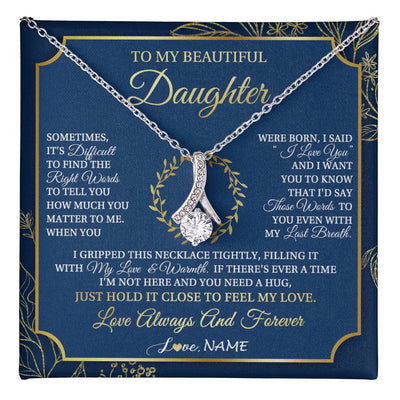 Alluring Beauty Necklace 14K White Gold Finish | 1 | Personalized To My Beautiful Daughter From Mom Dad Mother I Gripped This Necklace Daughter Jewelry Birthday Gifts Christmas Customized Gift Box Message Card | teecentury
