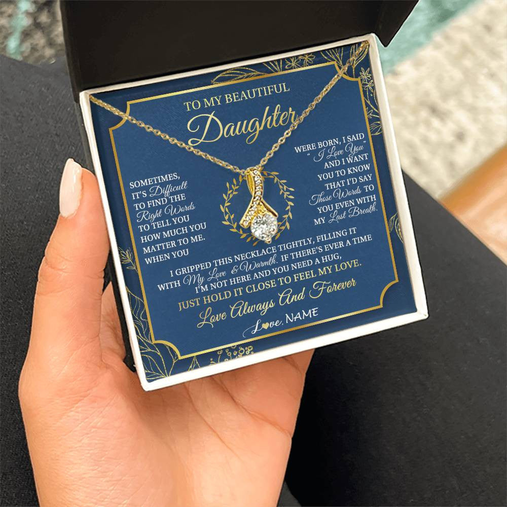 Alluring Beauty Necklace 18K Yellow Gold Finish | 2 | Personalized To My Beautiful Daughter From Mom Dad Mother I Gripped This Necklace Daughter Jewelry Birthday Gifts Christmas Customized Gift Box Message Card | teecentury