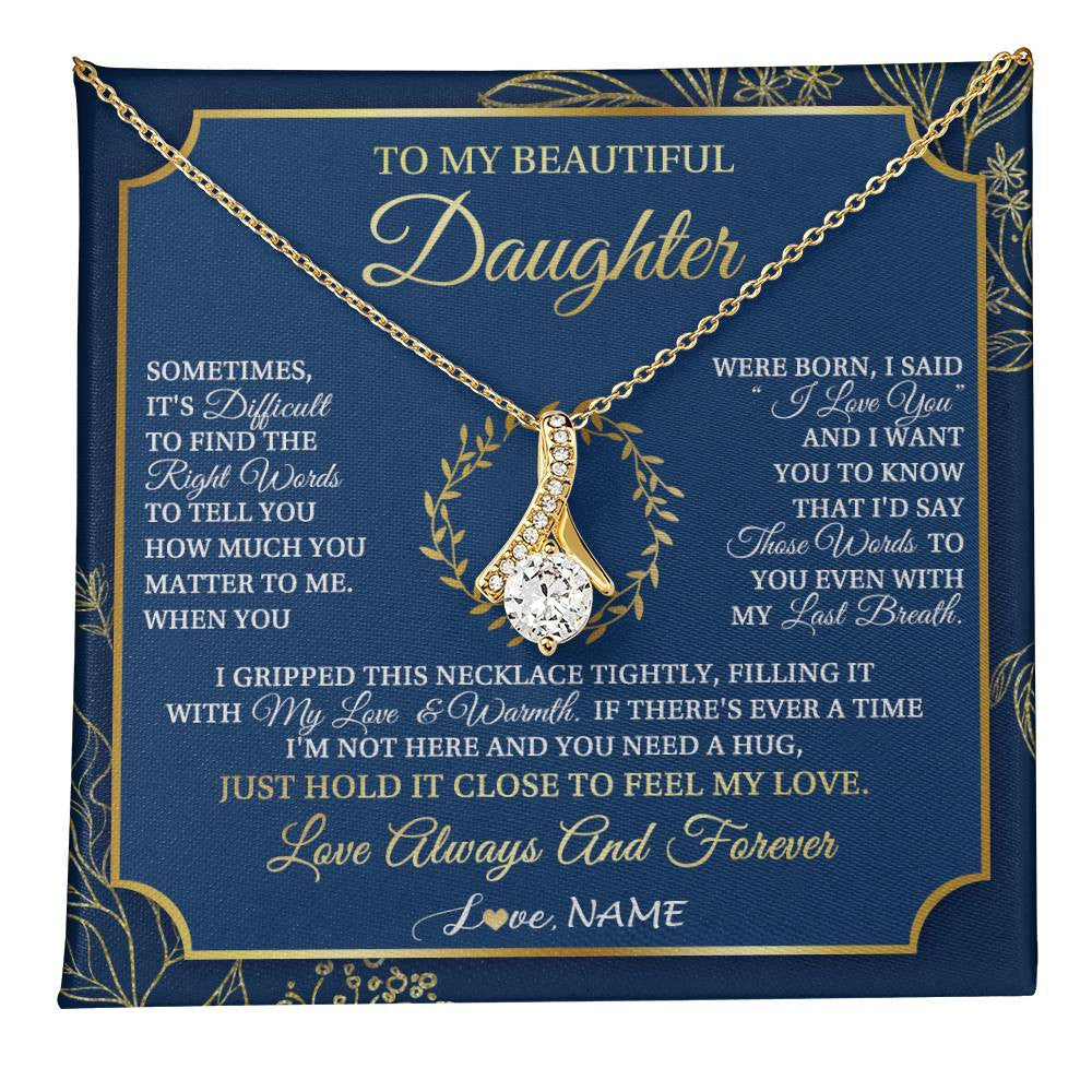 Alluring Beauty Necklace 18K Yellow Gold Finish | 1 | Personalized To My Beautiful Daughter From Mom Dad Mother I Gripped This Necklace Daughter Jewelry Birthday Gifts Christmas Customized Gift Box Message Card | teecentury
