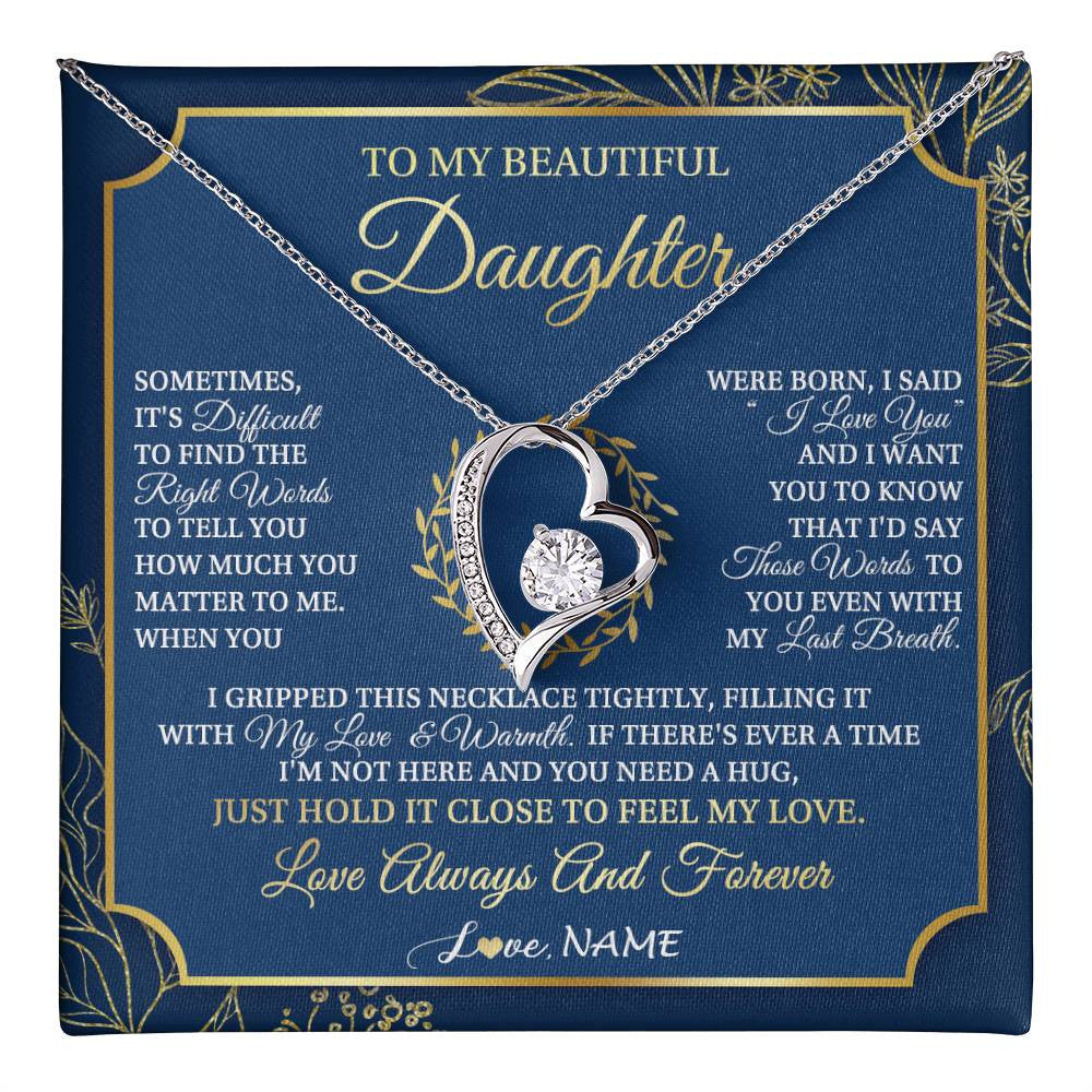 Forever Love Necklace 14K White Gold Finish | 1 | Personalized To My Beautiful Daughter From Mom Dad Mother I Gripped This Necklace Daughter Jewelry Birthday Gifts Christmas Customized Gift Box Message Card | teecentury
