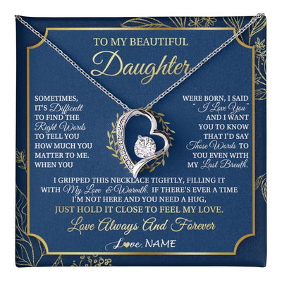 Forever Love Necklace 14K White Gold Finish | 1 | Personalized To My Beautiful Daughter From Mom Dad Mother I Gripped This Necklace Daughter Jewelry Birthday Gifts Christmas Customized Gift Box Message Card | teecentury