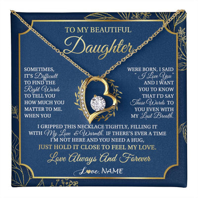 Forever Love Necklace 18K Yellow Gold Finish | 1 | Personalized To My Beautiful Daughter From Mom Dad Mother I Gripped This Necklace Daughter Jewelry Birthday Gifts Christmas Customized Gift Box Message Card | teecentury