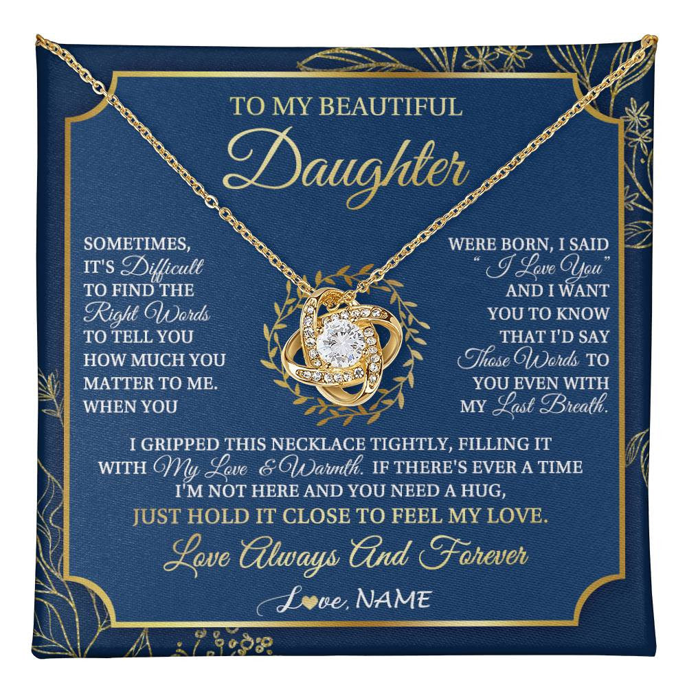 Love Knot Necklace 18K Yellow Gold Finish | 1 | Personalized To My Beautiful Daughter From Mom Dad Mother I Gripped This Necklace Daughter Jewelry Birthday Gifts Christmas Customized Gift Box Message Card | teecentury