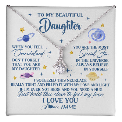 Alluring Beauty Necklace 14K White Gold Finish | 1 | Personalized To My Beautiful Daughter Gifs From Mom Necklace Inspirational Daughter Birthday Jewelry Graduation Christmas Customized Gift Box Message Card | teecentury