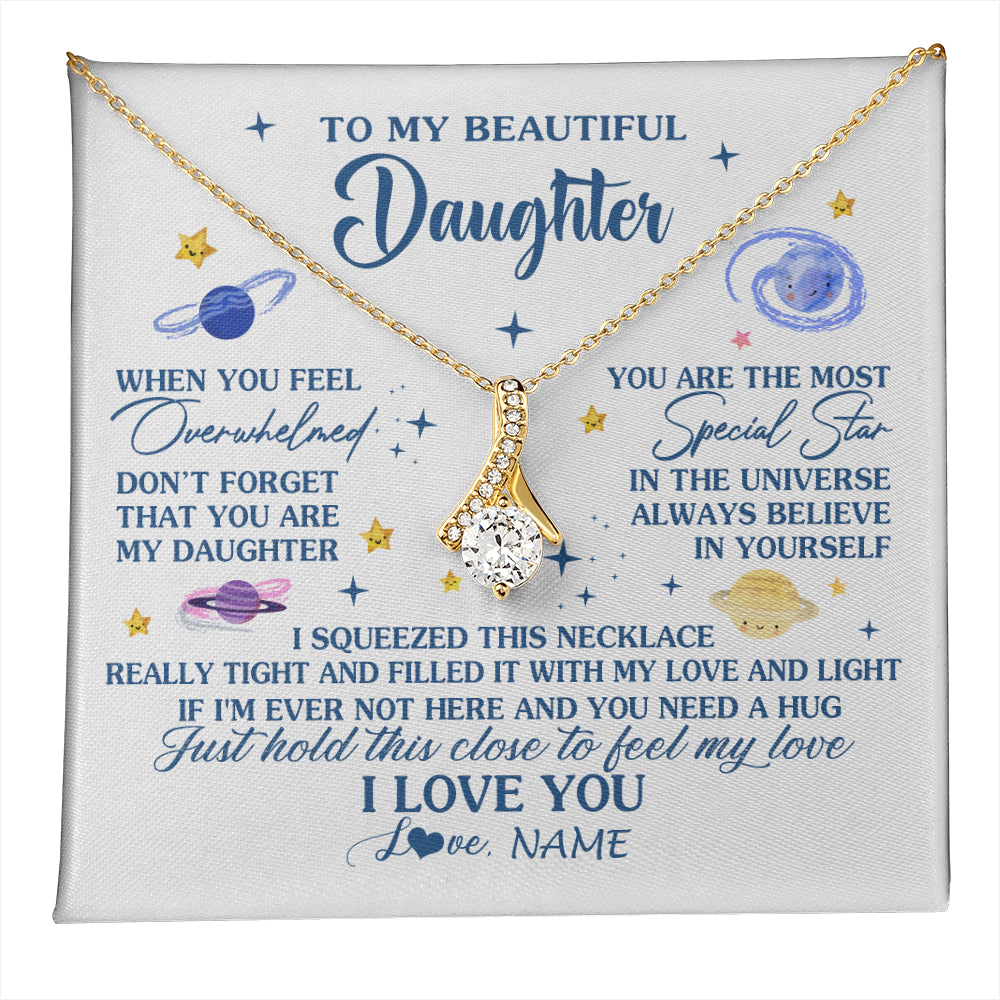 Alluring Beauty Necklace 18K Yellow Gold Finish | 1 | Personalized To My Beautiful Daughter Gifs From Mom Necklace Inspirational Daughter Birthday Jewelry Graduation Christmas Customized Gift Box Message Card | teecentury