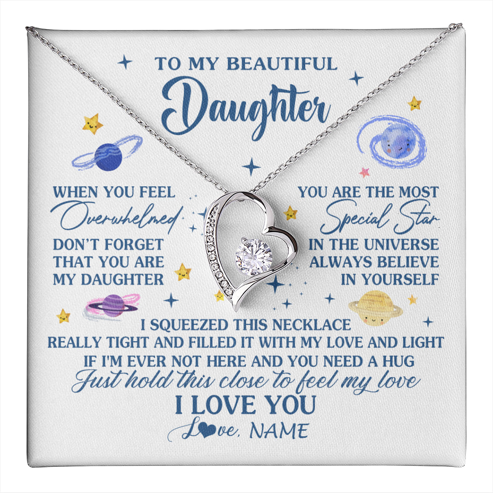 Forever Love Necklace 14K White Gold Finish | 1 | Personalized To My Beautiful Daughter Gifs From Mom Necklace Inspirational Daughter Birthday Jewelry Graduation Christmas Customized Gift Box Message Card | teecentury