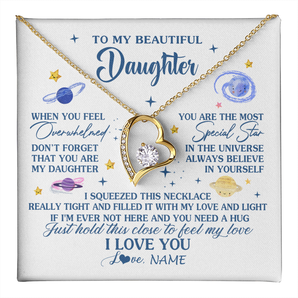 Forever Love Necklace 18K Yellow Gold Finish | 1 | Personalized To My Beautiful Daughter Gifs From Mom Necklace Inspirational Daughter Birthday Jewelry Graduation Christmas Customized Gift Box Message Card | teecentury