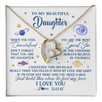 Forever Love Necklace 18K Yellow Gold Finish | 1 | Personalized To My Beautiful Daughter Gifs From Mom Necklace Inspirational Daughter Birthday Jewelry Graduation Christmas Customized Gift Box Message Card | teecentury
