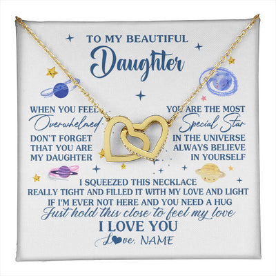 Interlocking Hearts Necklace 18K Yellow Gold Finish | 1 | Personalized To My Beautiful Daughter Gifs From Mom Necklace Inspirational Daughter Birthday Jewelry Graduation Christmas Customized Gift Box Message Card | teecentury