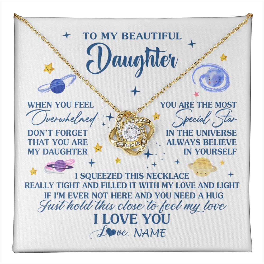 Love Knot Necklace 18K Yellow Gold Finish | 1 | Personalized To My Beautiful Daughter Gifs From Mom Necklace Inspirational Daughter Birthday Jewelry Graduation Christmas Customized Gift Box Message Card | teecentury