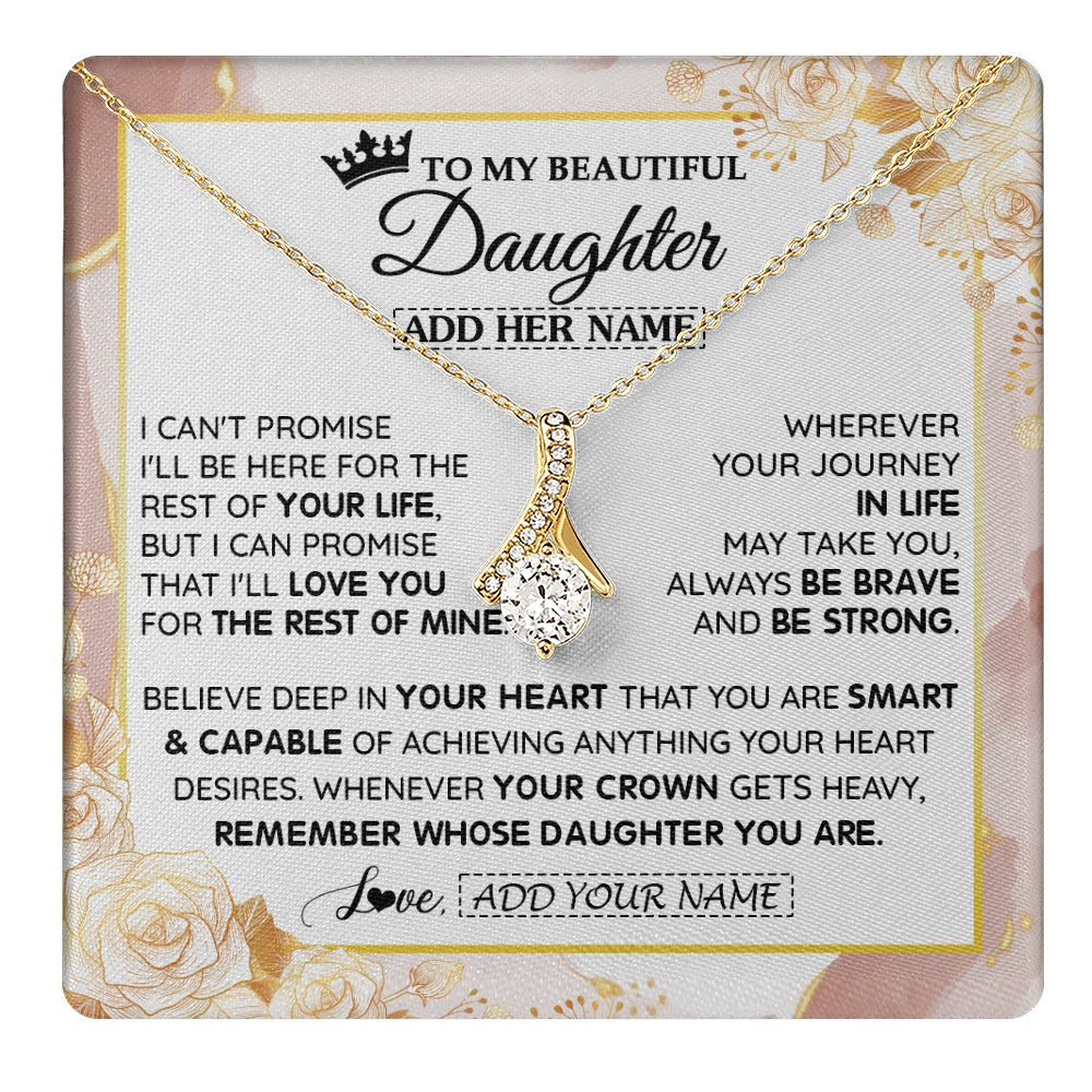 Alluring Beauty Necklace 18K Yellow Gold Finish | 1 | Personalized To My Beautiful Daughter Gifts Necklace From Mom Dad Crown Jewelry Present On Birthday Daughter Christmas Graduation Custom Gift Box Message Card | https://teecentury.