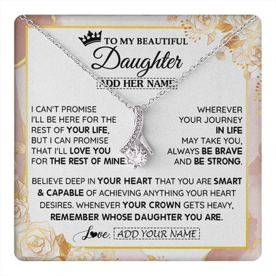 Alluring Beauty Necklace 14K White Gold Finish | 1 | Personalized To My Beautiful Daughter Gifts Necklace From Mom Dad Crown Jewelry Present On Birthday Daughter Christmas Graduation Custom Gift Box Message Card | https://teecentury.
