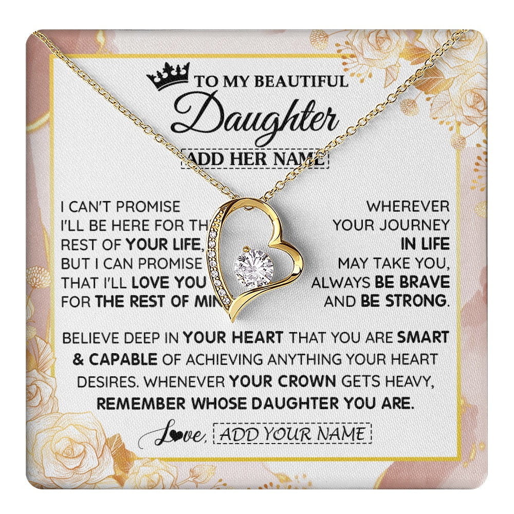 Forever Love Necklace 18K Yellow Gold Finish | 1 | Personalized To My Beautiful Daughter Gifts Necklace From Mom Dad Crown Jewelry Present On Birthday Daughter Christmas Graduation Custom Gift Box Message Card | https://teecentury.