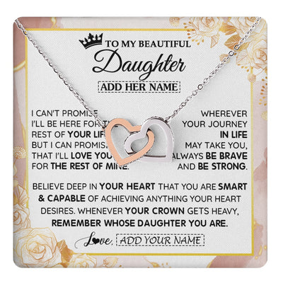 Interlocking Hearts Necklace Stainless Steel & Rose Gold Finish | 1 | Personalized To My Beautiful Daughter Gifts Necklace From Mom Dad Crown Jewelry Present On Birthday Daughter Christmas Graduation Custom Gift Box Message Card | https://teecentury.