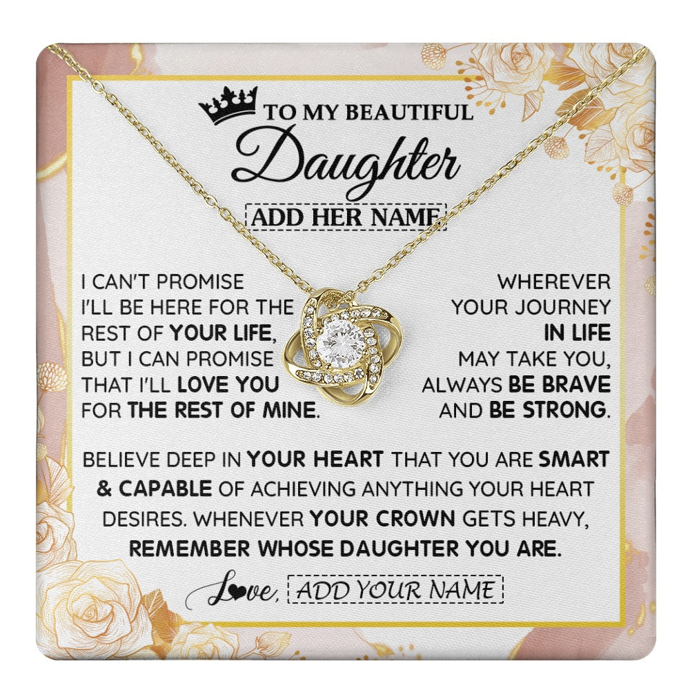 Love Knot Necklace 18K Yellow Gold Finish | 1 | Personalized To My Beautiful Daughter Gifts Necklace From Mom Dad Crown Jewelry Present On Birthday Daughter Christmas Graduation Custom Gift Box Message Card | https://teecentury.
