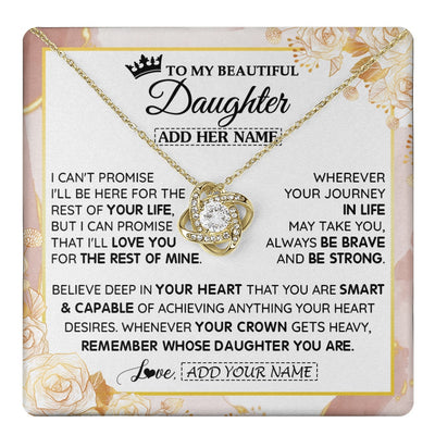 Love Knot Necklace 18K Yellow Gold Finish | 1 | Personalized To My Beautiful Daughter Gifts Necklace From Mom Dad Crown Jewelry Present On Birthday Daughter Christmas Graduation Custom Gift Box Message Card | https://teecentury.