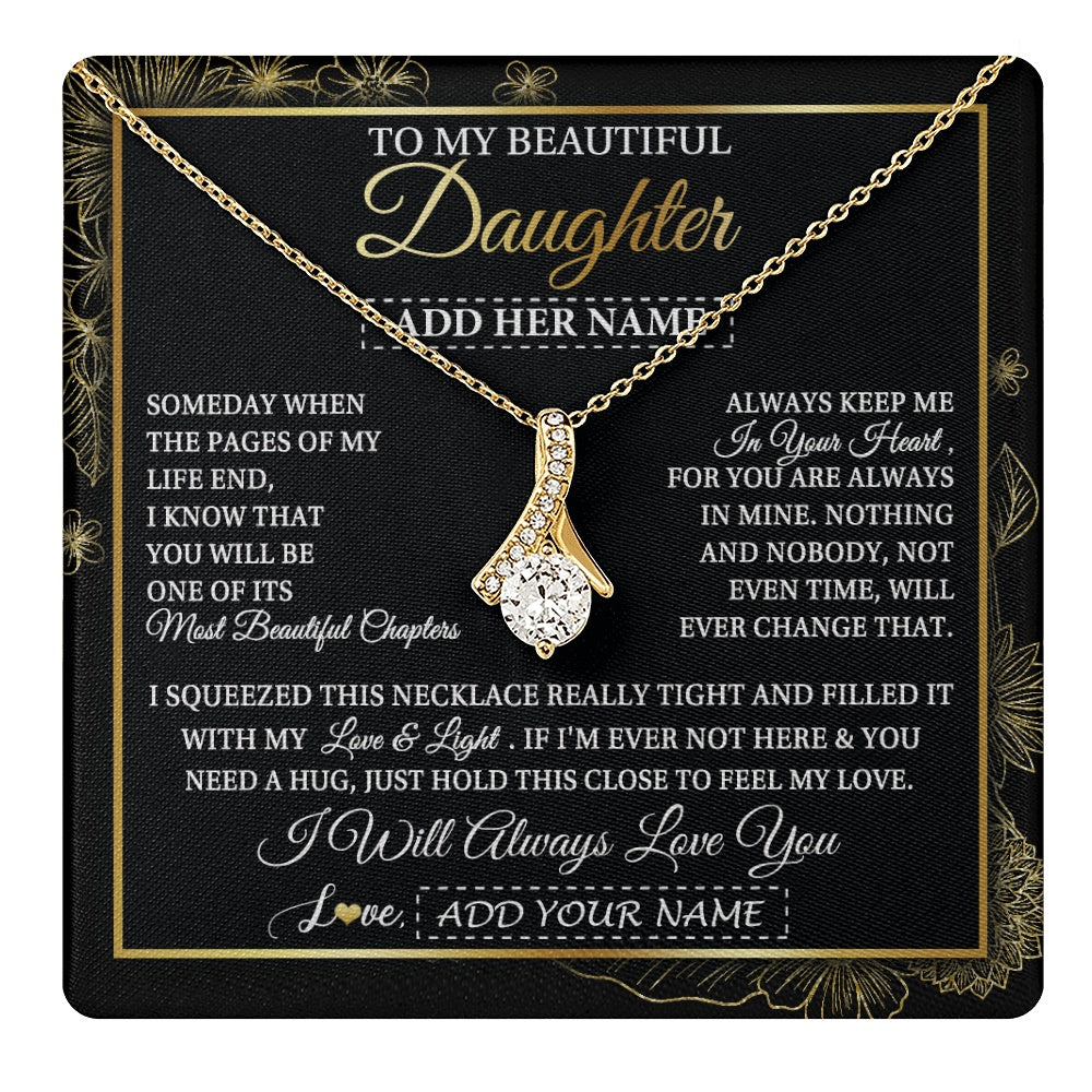Alluring Beauty Necklace 18K Yellow Gold Finish | 1 | Personalized To My Beautiful Daughter Gifts Necklace From Mom Dad Feel My Love For Adult Daughter Graduation Christmas Graduation Custom Gift Box Message Card | https://teecentury.
