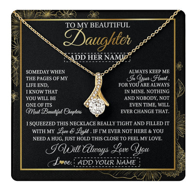 Alluring Beauty Necklace 18K Yellow Gold Finish | 1 | Personalized To My Beautiful Daughter Gifts Necklace From Mom Dad Feel My Love For Adult Daughter Graduation Christmas Graduation Custom Gift Box Message Card | https://teecentury.