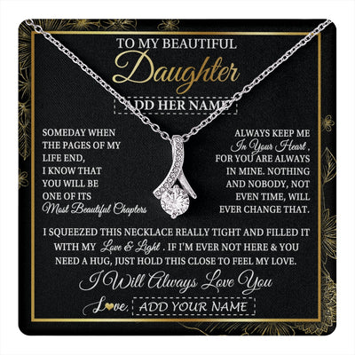 Alluring Beauty Necklace 14K White Gold Finish | 1 | Personalized To My Beautiful Daughter Gifts Necklace From Mom Dad Feel My Love For Adult Daughter Graduation Christmas Graduation Custom Gift Box Message Card | https://teecentury.