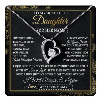 Forever Love Necklace 14K White Gold Finish | 1 | Personalized To My Beautiful Daughter Gifts Necklace From Mom Dad Feel My Love For Adult Daughter Graduation Christmas Graduation Custom Gift Box Message Card | https://teecentury.